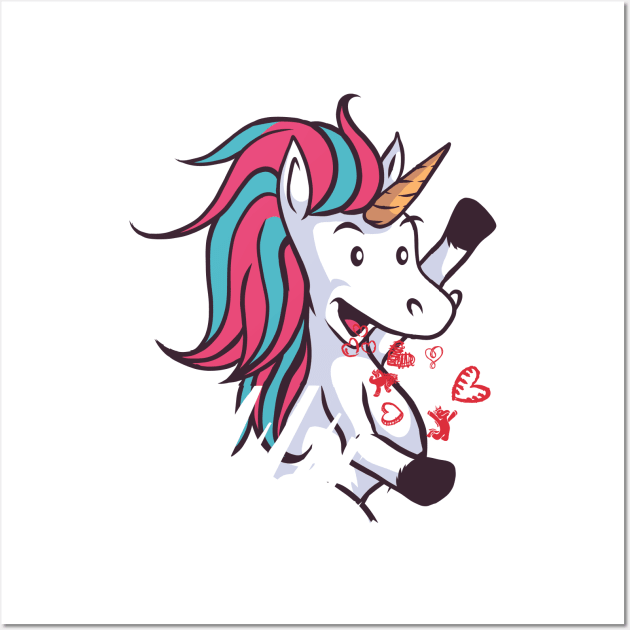 Cute Unicorn Valentine Heart day Valentine's Day for Women Girls Wall Art by barranshirts